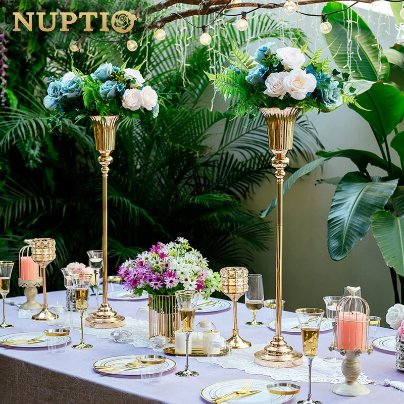 NUPTIO Centerpiece Vase Tall Gold: 2 Pcs 30.5" Wedding Flower Stand for Table Metal Trumpet Vase for Party Decorations - Image 4